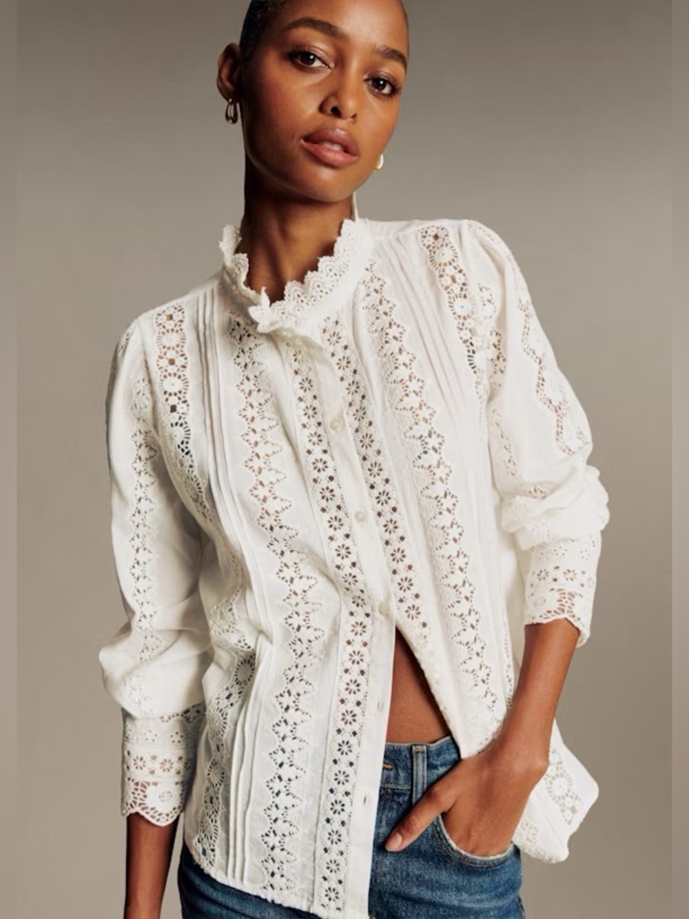 Sezane Rym Shirt Blouse Ecru White Embroidered Size 36 US 4 - Picture 10 of 11
